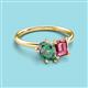 3 - Nadya Pear Shape Lab Created Alexandrite & Emerald Shape Pink Tourmaline 2 Stone Duo Ring 