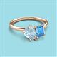 3 - Nadya Pear Shape Aquamarine & Emerald Shape Blue Topaz 2 Stone Duo Ring 