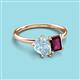 3 - Nadya Pear Shape Aquamarine & Emerald Shape Rhodolite Garnet 2 Stone Duo Ring 