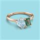 3 - Nadya Pear Shape Aquamarine & Emerald Shape Lab Created Alexandrite 2 Stone Duo Ring 