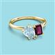 3 - Nadya Pear Shape Aquamarine & Emerald Shape Rhodolite Garnet 2 Stone Duo Ring 