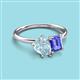 3 - Nadya Pear Shape Aquamarine & Emerald Shape Tanzanite 2 Stone Duo Ring 