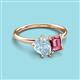 3 - Nadya Pear Shape Aquamarine & Emerald Shape Pink Tourmaline 2 Stone Duo Ring 