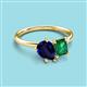 3 - Nadya Pear Shape Lab Created Blue Sapphire & Emerald Shape Emerald 2 Stone Duo Ring 