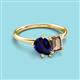 3 - Nadya Pear Shape Lab Created Blue Sapphire & Emerald Shape Smoky Quartz 2 Stone Duo Ring 