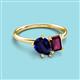 3 - Nadya Pear Shape Lab Created Blue Sapphire & Emerald Shape Rhodolite Garnet 2 Stone Duo Ring 