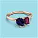 3 - Nadya Pear Shape Lab Created Blue Sapphire & Emerald Shape Rhodolite Garnet 2 Stone Duo Ring 