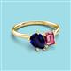 3 - Nadya Pear Shape Lab Created Blue Sapphire & Emerald Shape Pink Tourmaline 2 Stone Duo Ring 