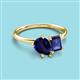 3 - Nadya Pear Shape Lab Created Blue Sapphire & Emerald Shape Iolite 2 Stone Duo Ring 