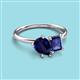 3 - Nadya Pear Shape Lab Created Blue Sapphire & Emerald Shape Iolite 2 Stone Duo Ring 