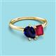 3 - Nadya Pear Shape Lab Created Blue Sapphire & Emerald Shape Ruby 2 Stone Duo Ring 