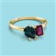 3 - Nadya Pear Shape London Blue Topaz & Emerald Shape Rhodolite Garnet 2 Stone Duo Ring 
