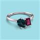 3 - Nadya Pear Shape London Blue Topaz & Emerald Shape Rhodolite Garnet 2 Stone Duo Ring 