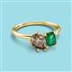 3 - Nadya Pear Shape Smoky Quartz & Emerald Shape Emerald 2 Stone Duo Ring 