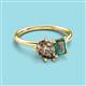 3 - Nadya Pear Shape Smoky Quartz & Emerald Shape Lab Created Alexandrite 2 Stone Duo Ring 