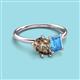 3 - Nadya Pear Shape Smoky Quartz & Emerald Shape Blue Topaz 2 Stone Duo Ring 