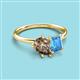 3 - Nadya Pear Shape Smoky Quartz & Emerald Shape Blue Topaz 2 Stone Duo Ring 