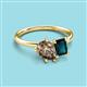 3 - Nadya Pear Shape Smoky Quartz & Emerald Shape London Blue Topaz 2 Stone Duo Ring 