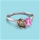 3 - Nadya Pear Shape Smoky Quartz & Emerald Shape Pink Sapphire 2 Stone Duo Ring 