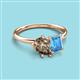 3 - Nadya Pear Shape Smoky Quartz & Emerald Shape Blue Topaz 2 Stone Duo Ring 