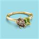 3 - Nadya Pear Shape Smoky Quartz & Emerald Shape Peridot 2 Stone Duo Ring 