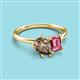 3 - Nadya Pear Shape Smoky Quartz & Emerald Shape Pink Tourmaline 2 Stone Duo Ring 