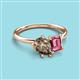 3 - Nadya Pear Shape Smoky Quartz & Emerald Shape Pink Tourmaline 2 Stone Duo Ring 