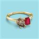 3 - Nadya Pear Shape Smoky Quartz & Emerald Shape Ruby 2 Stone Duo Ring 