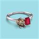 3 - Nadya Pear Shape Smoky Quartz & Emerald Shape Ruby 2 Stone Duo Ring 