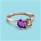 3 - Nadya Pear Shape Amethyst & Emerald Shape Smoky Quartz 2 Stone Duo Ring 