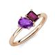 4 - Nadya Pear Shape Amethyst & Emerald Shape Rhodolite Garnet 2 Stone Duo Ring 