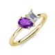 4 - Nadya Pear Shape Amethyst & Emerald Shape White Sapphire 2 Stone Duo Ring 