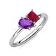 4 - Nadya Pear Shape Amethyst & Emerald Shape Ruby 2 Stone Duo Ring 