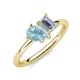 4 - Nadya Pear Shape Aquamarine & Emerald Shape GIA Certified Diamond 2 Stone Duo Ring 