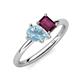 4 - Nadya Pear Shape Aquamarine & Emerald Shape Rhodolite Garnet 2 Stone Duo Ring 