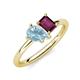 4 - Nadya Pear Shape Aquamarine & Emerald Shape Rhodolite Garnet 2 Stone Duo Ring 