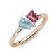 4 - Nadya Pear Shape Aquamarine & Emerald Shape Pink Tourmaline 2 Stone Duo Ring 