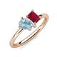 4 - Nadya Pear Shape Aquamarine & Emerald Shape Ruby 2 Stone Duo Ring 