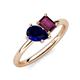 4 - Nadya Pear Shape Lab Created Blue Sapphire & Emerald Shape Rhodolite Garnet 2 Stone Duo Ring 