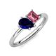 4 - Nadya Pear Shape Lab Created Blue Sapphire & Emerald Shape Pink Tourmaline 2 Stone Duo Ring 