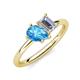 4 - Nadya Pear Shape Blue Topaz & Emerald Shape Forever Brilliant Moissanite 2 Stone Duo Ring 