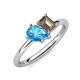 4 - Nadya Pear Shape Blue Topaz & Emerald Shape Smoky Quartz 2 Stone Duo Ring 