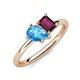 4 - Nadya Pear Shape Blue Topaz & Emerald Shape Rhodolite Garnet 2 Stone Duo Ring 