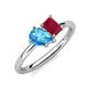 4 - Nadya Pear Shape Blue Topaz & Emerald Shape Ruby 2 Stone Duo Ring 