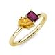 4 - Nadya Pear Shape Citrine & Emerald Shape Rhodolite Garnet 2 Stone Duo Ring 