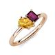 4 - Nadya Pear Shape Citrine & Emerald Shape Rhodolite Garnet 2 Stone Duo Ring 