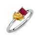 4 - Nadya Pear Shape Citrine & Emerald Shape Ruby 2 Stone Duo Ring 