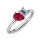 4 - Nadya Pear Shape Lab Created Ruby & Emerald Shape Forever One Moissanite 2 Stone Duo Ring 