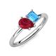 4 - Nadya Pear Shape Lab Created Ruby & Emerald Shape Blue Topaz 2 Stone Duo Ring 