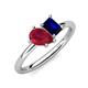 4 - Nadya Pear Shape Lab Created Ruby & Emerald Shape Blue Sapphire 2 Stone Duo Ring 